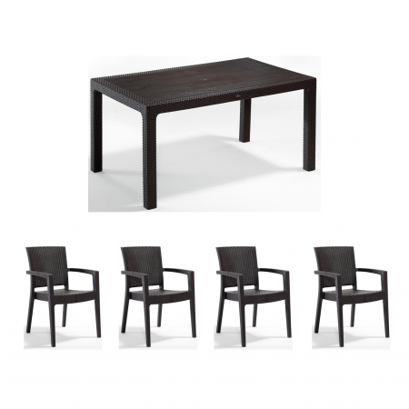 Seturi Masa si Scaune Gradina - Set gradina cu masa CLASSI 90x150 cm + 4 scaune 62x58x88 cm, model ratan, maro - ExpoMob