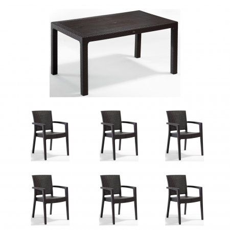 Seturi Masa si Scaune Gradina - Set gradina cu masa CLASSI 90x150 + 6 scaune PARIS 62x58x88 cm, model ratan, maro - ExpoMob