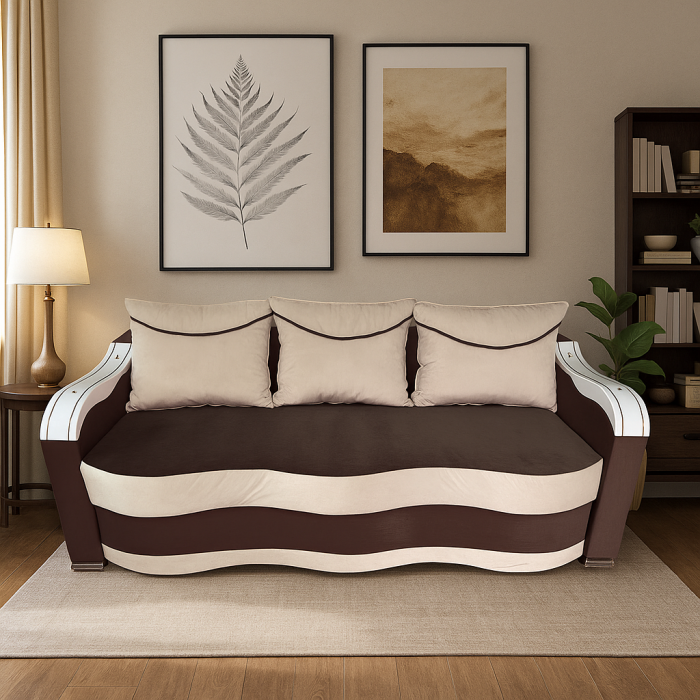 Canapea DIANA extensibila, 3 locuri, cu lada de depozitare, catifea crem cu roz, 220x100x85 [1]