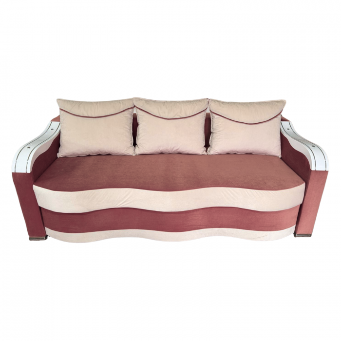 Canapea DIANA extensibila, 3 locuri, cu lada de depozitare, catifea crem cu roz, 220x100x85 [2]
