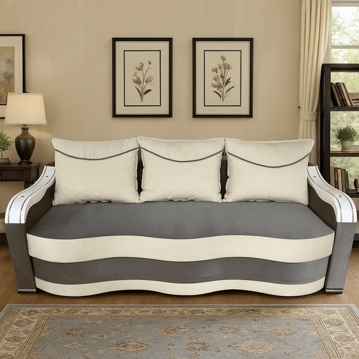 Canapea DIANA extensibila, 3 locuri, cu lada de depozitare, catifea crem cu roz, 220x100x85 [1]