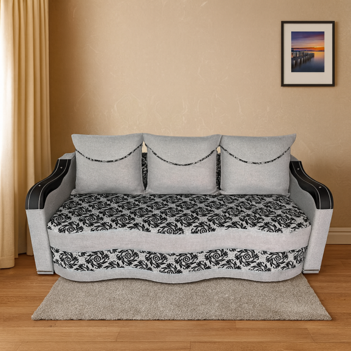 Canapea DIANA extensibila, 3 locuri, cu lada de depozitare, stofa crem cu maro , 220x100x85 [2]