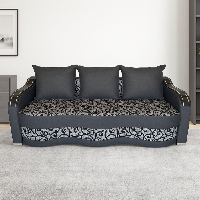 Canapea DIANA extensibila, 3 locuri, cu lada de depozitare, stofa crem cu maro , 220x100x85 [3]