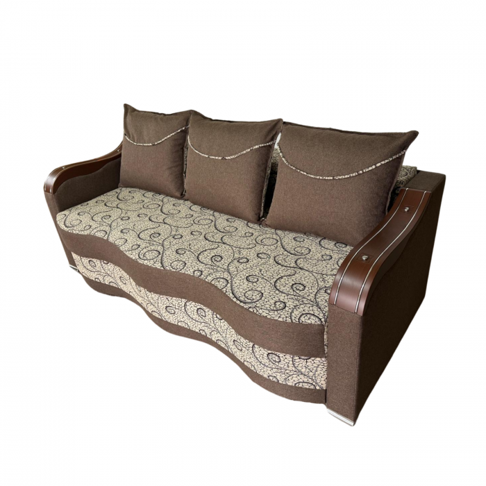 Canapea DIANA extensibila, 3 locuri, cu lada de depozitare, stofa crem cu maro , 220x100x85 [3]