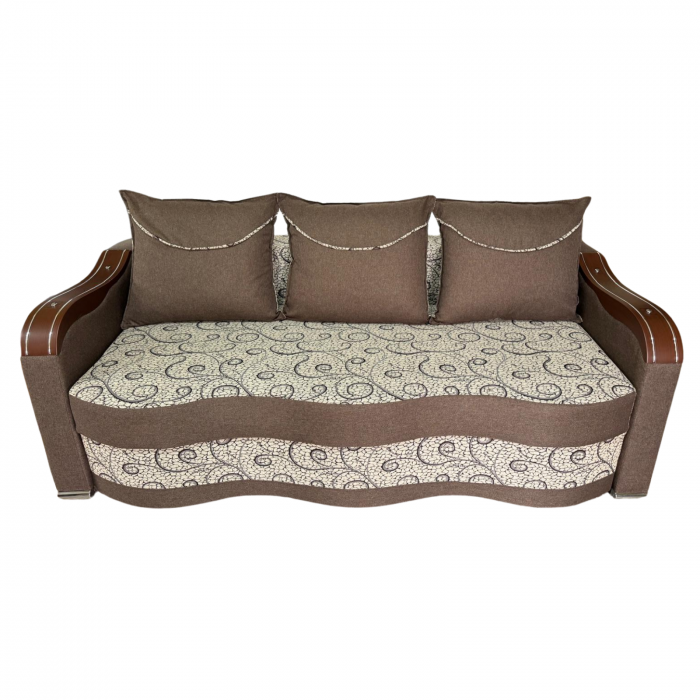 Canapea DIANA extensibila, 3 locuri, cu lada de depozitare, stofa crem cu maro , 220x100x85 [1]