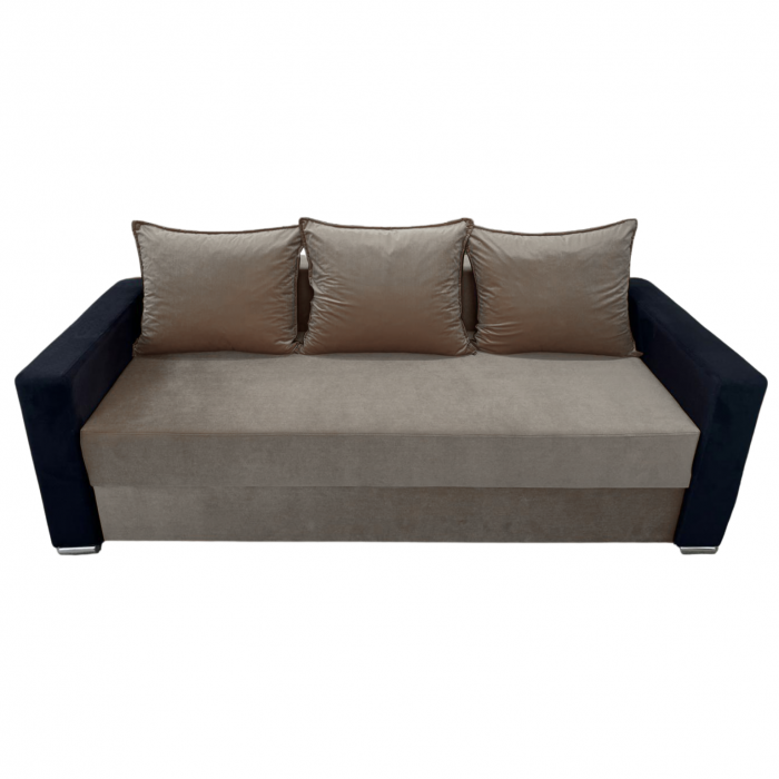 Canapea ELIZA extensibilă 3 locuri, cu ladă depozitare, tapițată în catifea maro cappuccino cu negru, dimensiuni 220x95x80 cm [2]