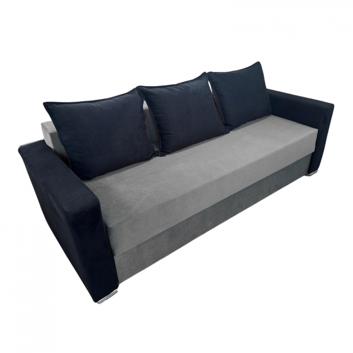 Canapea ELIZA extensibilă 3 locuri, cu ladă depozitare, tapițată în catifea maro cappuccino cu negru, dimensiuni 220x95x80 cm [2]