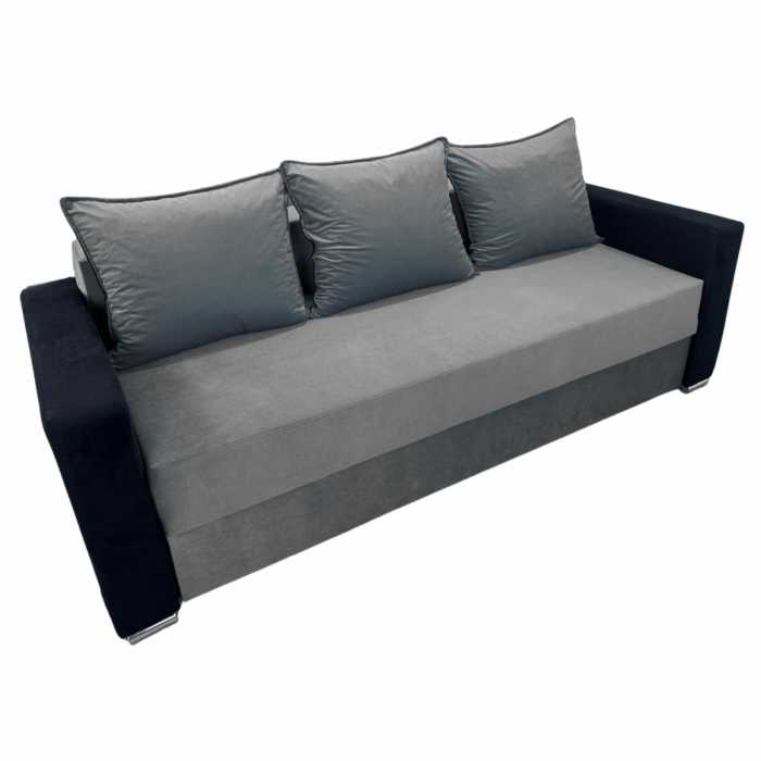 Canapea ELIZA extensibilă 3 locuri, cu ladă depozitare, tapițată în catifea maro cappuccino cu negru, dimensiuni 220x95x80 cm [5]