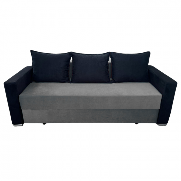 Canapea ELIZA extensibilă 3 locuri, cu ladă depozitare, tapițată în catifea maro cappuccino cu negru, dimensiuni 220x95x80 cm [1]