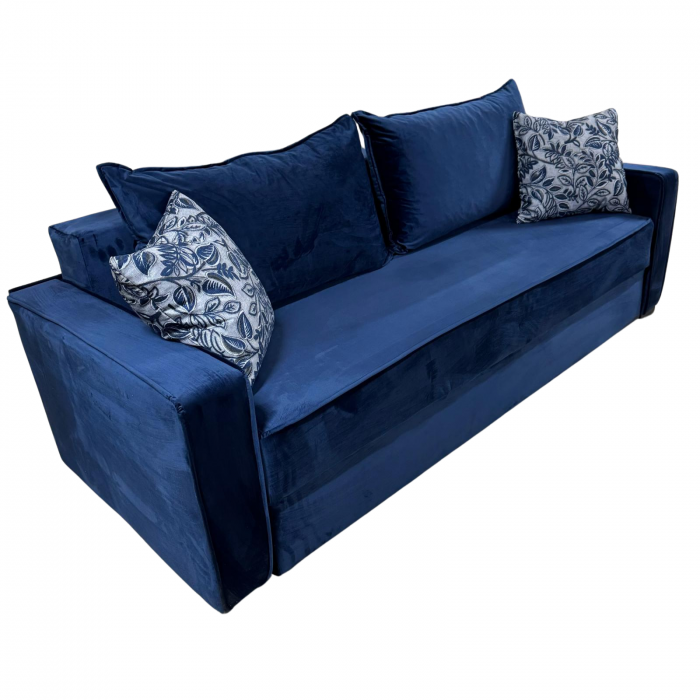 Canapea LARISA extensibila, 3 locuri, lada de depozitare, catifea bleumarin, 220x95x85 [3]