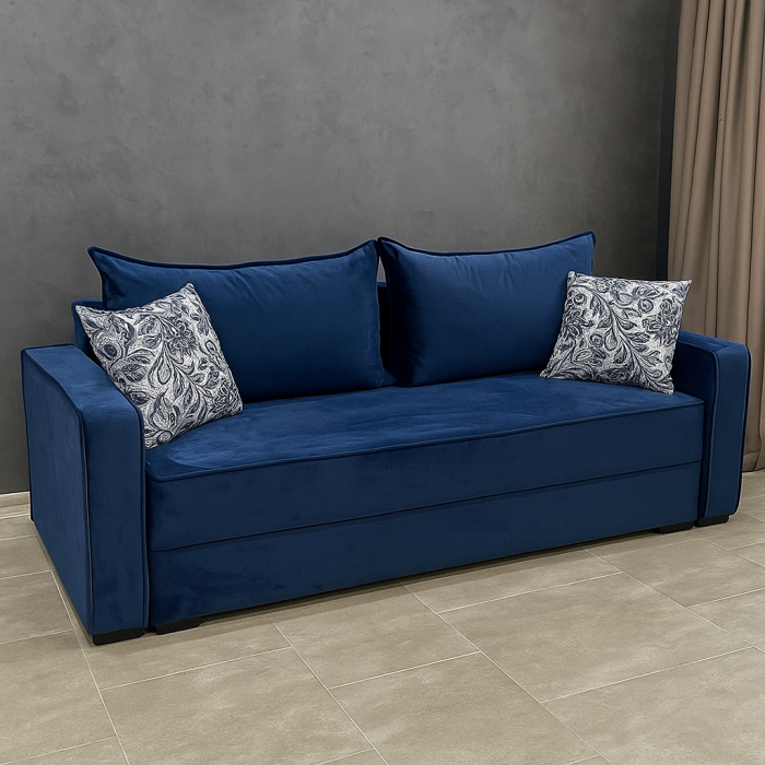 Canapea LARISA extensibila, 3 locuri, lada de depozitare, catifea bleumarin, 220x95x85 [5]