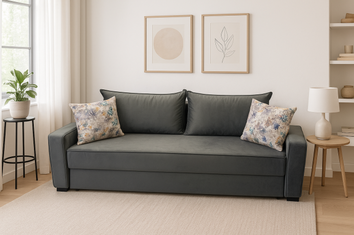 Canapea LARISA extensibila, 3 locuri, lada de depozitare, catifea bleumarin, 220x95x85 [2]