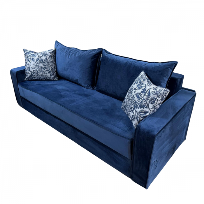 Canapea LARISA extensibila, 3 locuri, lada de depozitare, catifea bleumarin, 220x95x85 [2]