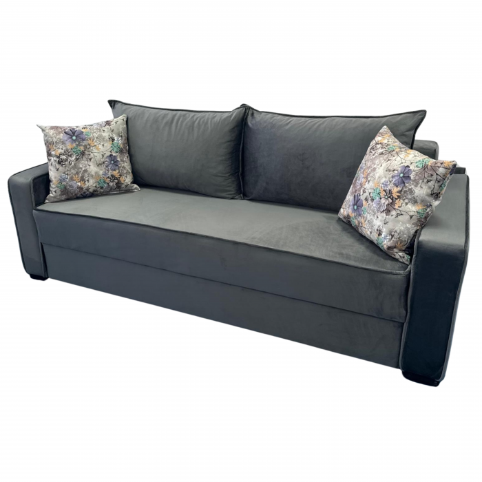 Canapea LARISA extensibila, 3 locuri, lada de depozitare, catifea bleumarin, 220x95x85 [4]