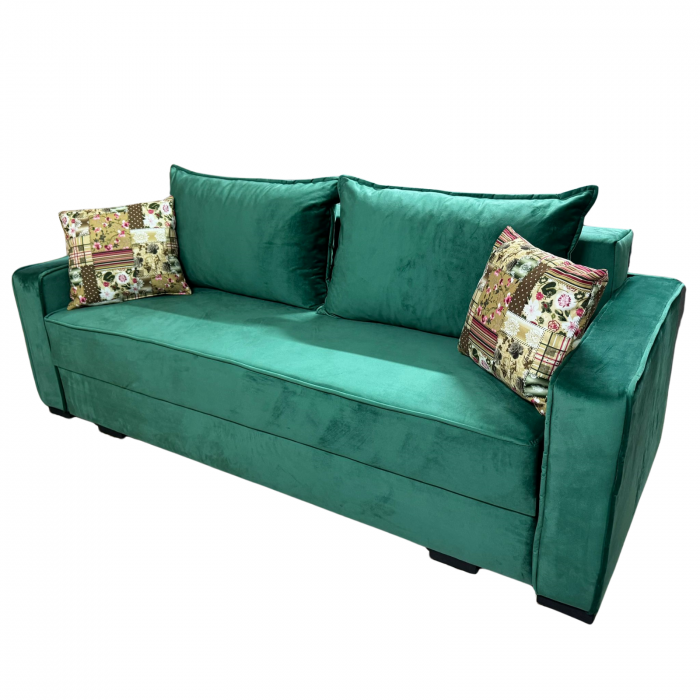 Canapea LARISA extensibila, 3 locuri, lada de depozitare, catifea bleumarin, 220x95x85 [2]
