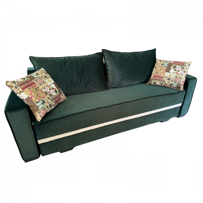 Canapea LARISA extensibila, 3 locuri, lada de depozitare, catifea bleumarin, 220x95x85 [7]