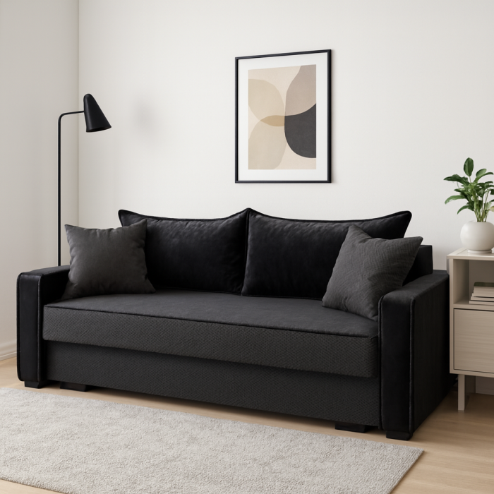 Canapea LARISA extensibila, 3 locuri, lada de depozitare, catifea bleumarin, 220x95x85 [3]