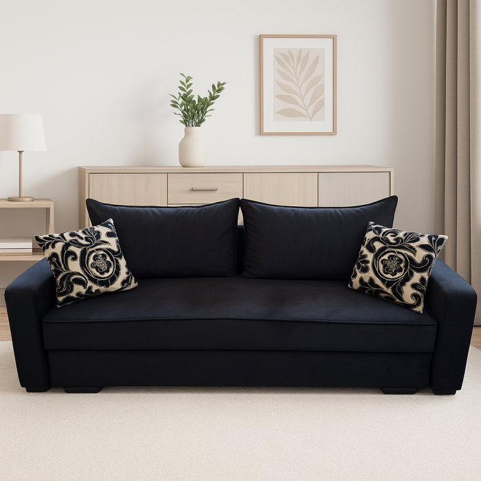 Canapea LARISA extensibila, 3 locuri, lada de depozitare, catifea bleumarin, 220x95x85 [8]