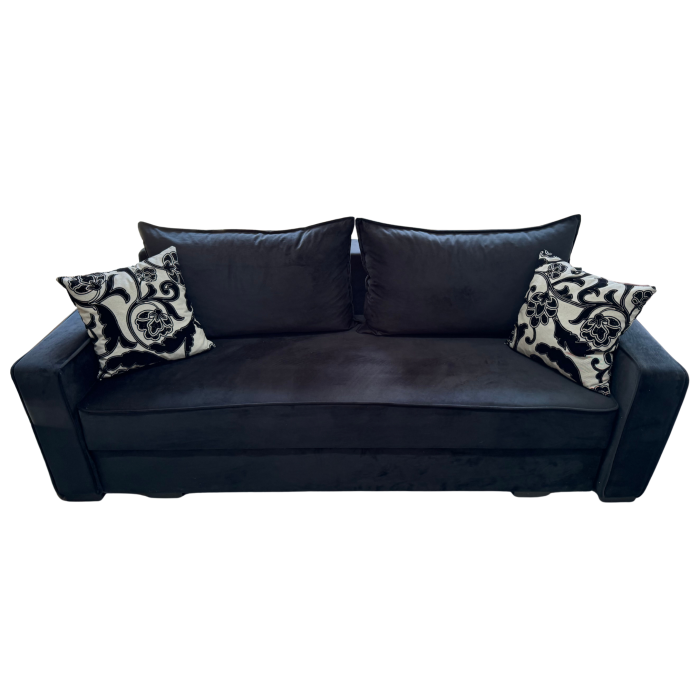 Canapea LARISA extensibila, 3 locuri, lada de depozitare, catifea bleumarin, 220x95x85 [1]