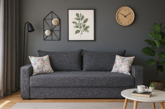 Canapea LARISA extensibila, 3 locuri, lada de depozitare, catifea bleumarin, 220x95x85 [3]