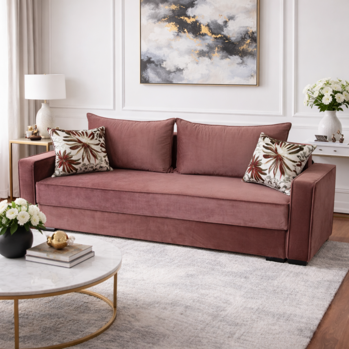 Canapea LARISA extensibila, 3 locuri, lada de depozitare, catifea bleumarin, 220x95x85 [9]