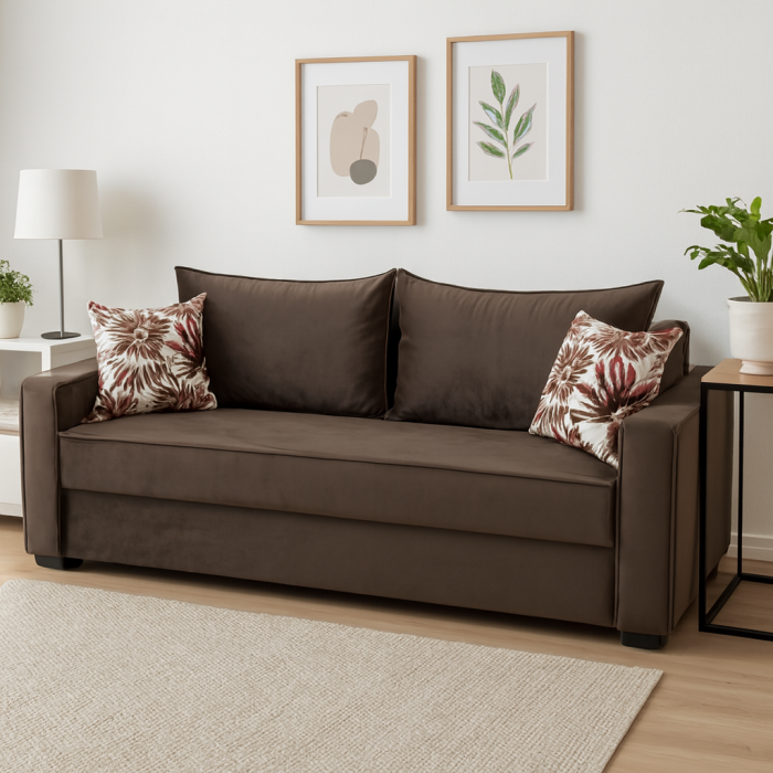 Canapea LARISA extensibila, 3 locuri, lada de depozitare, catifea bleumarin, 220x95x85 [2]