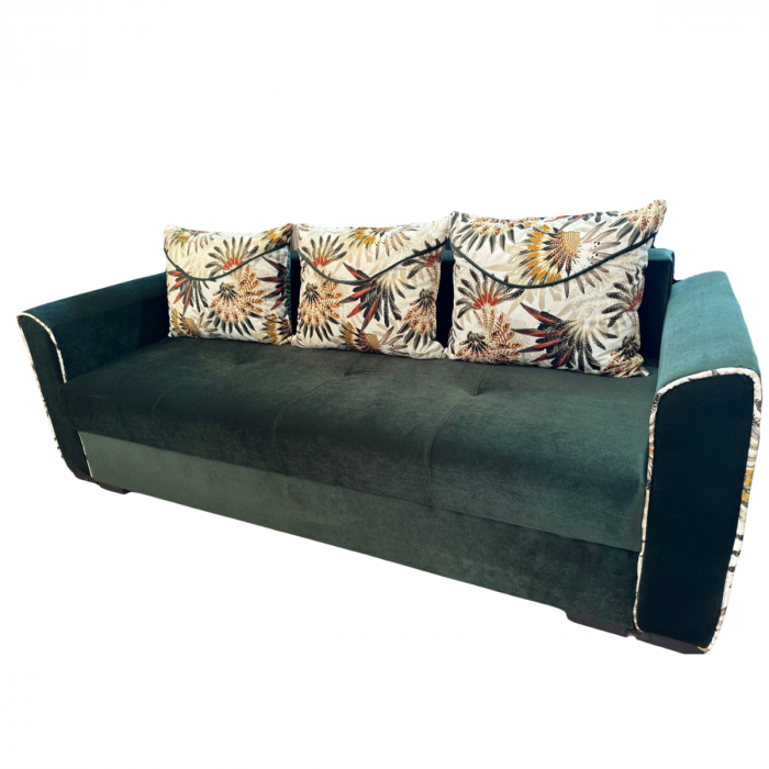 Canapea LILI extensibila, 3 locuri, cu lada de depozitare, catifea verde padure , 220x95x80 [2]