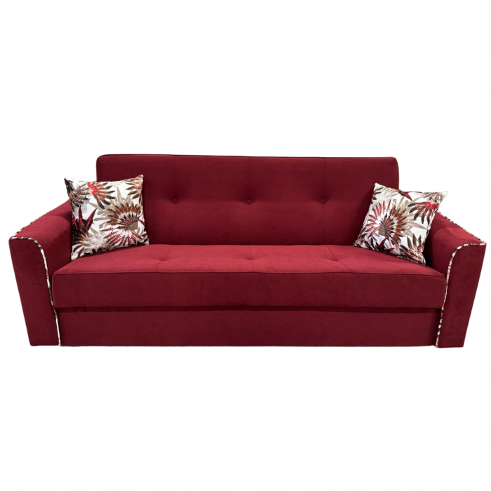 Canapea VERA extensibila, 3 locuri, lada de depozitare, stofa rosu bordo, 225x90x90 [1]