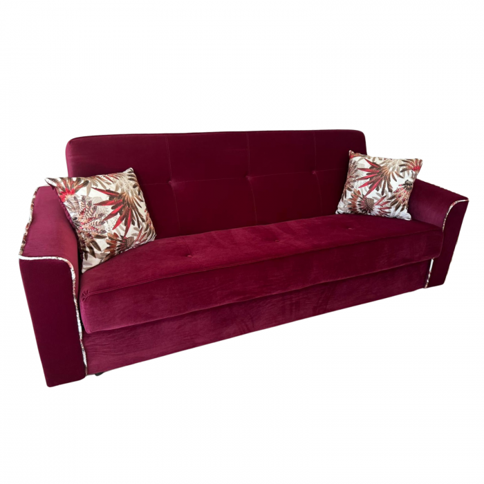 Canapea VERA extensibila, 3 locuri, lada de depozitare, stofa rosu bordo, 225x90x90 [3]