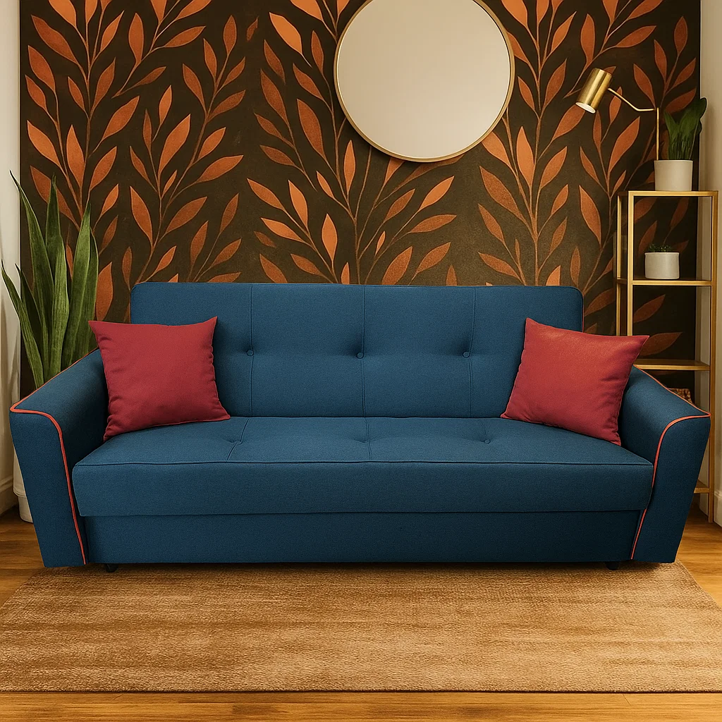 Canapea VERA extensibila, 3 locuri, lada de depozitare, stofa rosu bordo, 225x90x90 [4]