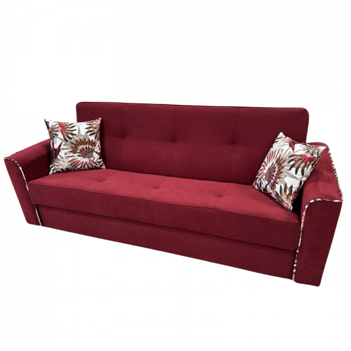 Canapea VERA extensibila, 3 locuri, lada de depozitare, stofa rosu bordo, 225x90x90 [3]