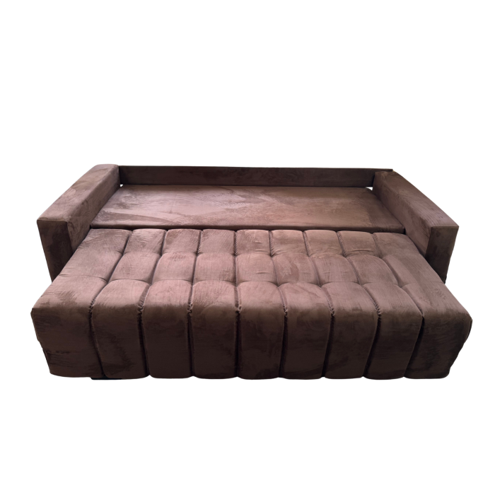 Canapea ZARA extensibila, 3 locuri, cu lada de depozitare, stofa suede maro si bej , 220x95x80 [3]