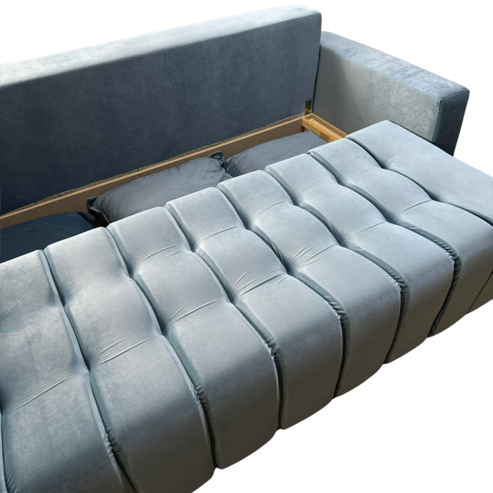 Canapea ZARA extensibila, 3 locuri, cu lada de depozitare, catifea albastru deschis , 220x95x80 [6]