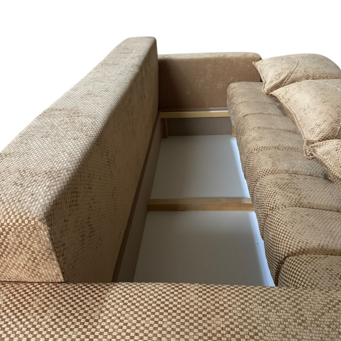 Canapea ZARA extensibila, 3 locuri, cu lada de depozitare, stofa bej auriu , 220x95x80 [6]