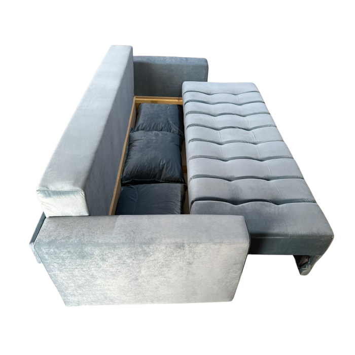 Canapea ZARA extensibila, 3 locuri, cu lada de depozitare, catifea albastru deschis , 220x95x80 [7]