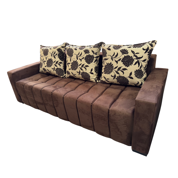 Canapea ZARA extensibila, 3 locuri, cu lada de depozitare, stofa suede maro si bej , 220x95x80 [2]
