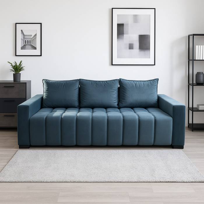 Canapea ZARA extensibila, 3 locuri, cu lada de depozitare, catifea albastru deschis , 220x95x80 [2]