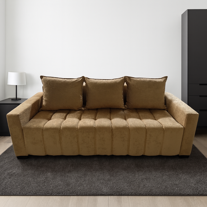 Canapea ZARA extensibila, 3 locuri, cu lada de depozitare, stofa suede maro , 220x95x80 [6]