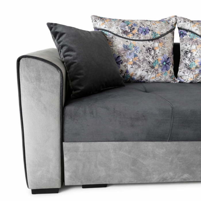 Coltar Lori, 4 locuri, cu 2 lazi de depozitare, catifea, 260x95x80 cm, culoare gri inchis cu gri deschis [3]