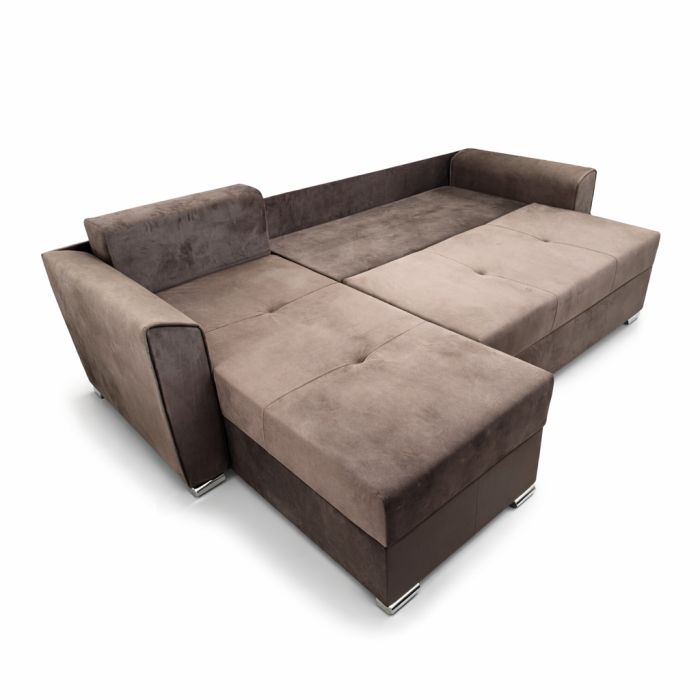 Coltar Lori, 4 locuri, cu 2 lazi de depozitare, catifea, 260x95x80 cm, culoare maro [4]