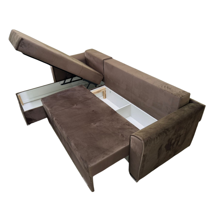 Coltar Lori, 4 locuri, cu 2 lazi de depozitare, catifea, 260x95x80 cm, culoare maro [5]