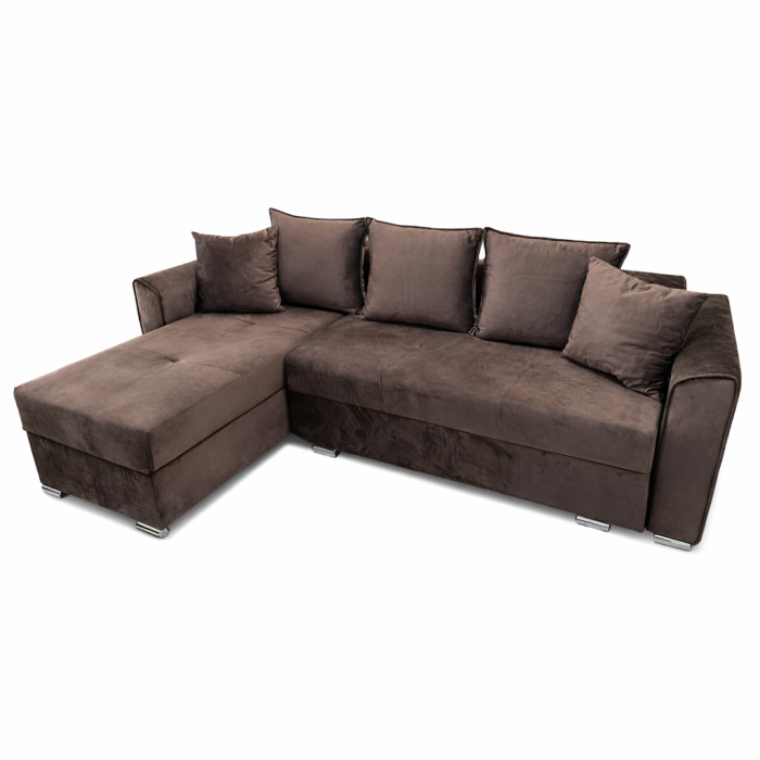 Coltar Lori, 4 locuri, cu 2 lazi de depozitare, catifea, 260x95x80 cm, culoare maro [3]