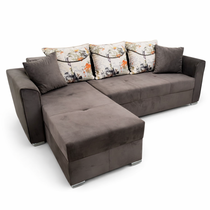 Coltar Lori, 4 locuri, cu 2 lazi de depozitare, catifea, 260x95x80 cm, culoare maro [2]