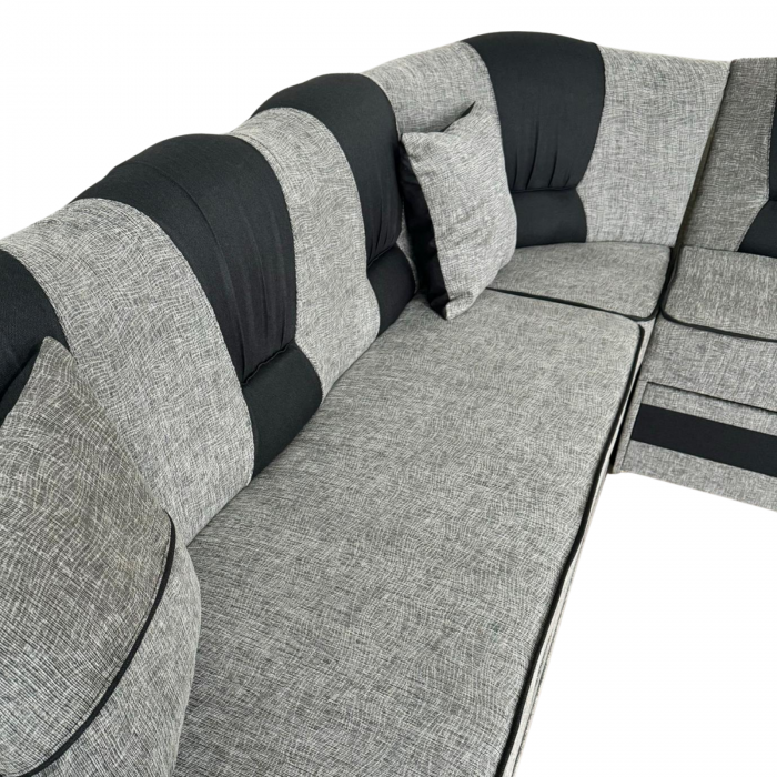 Coltar VALAHIA extensibil, lada de depozitare, stofa gri + negru, 270x220x90 [3]