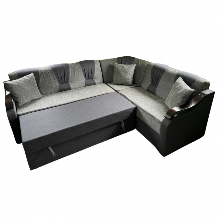 Coltar VALAHIA extensibil, lada de depozitare, stofa gri + negru, 270x220x90 [3]