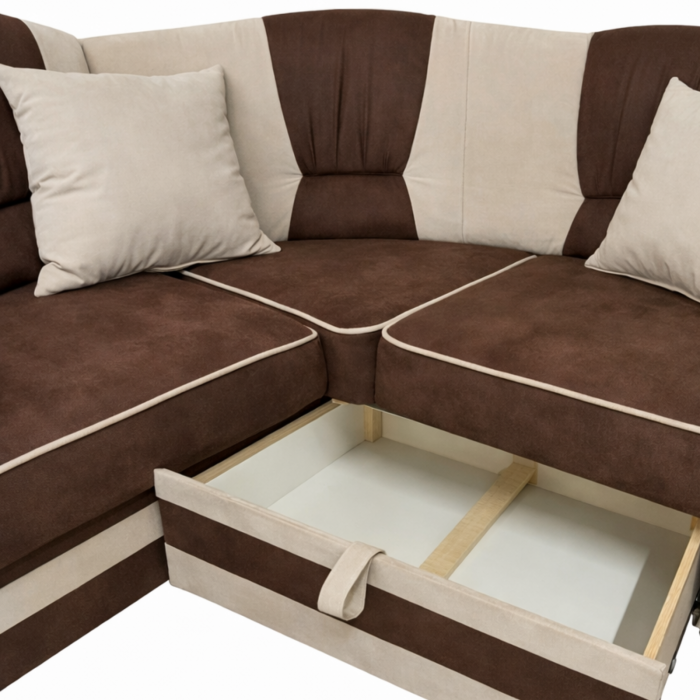 Coltar VALAHIA extensibil, lada de depozitare, stofa gri + negru, 270x220x90 [3]