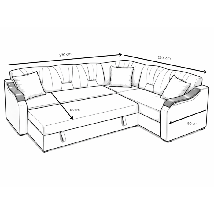 Coltar VALAHIA extensibil, lada de depozitare, stofa gri + negru, 270x220x90 [5]