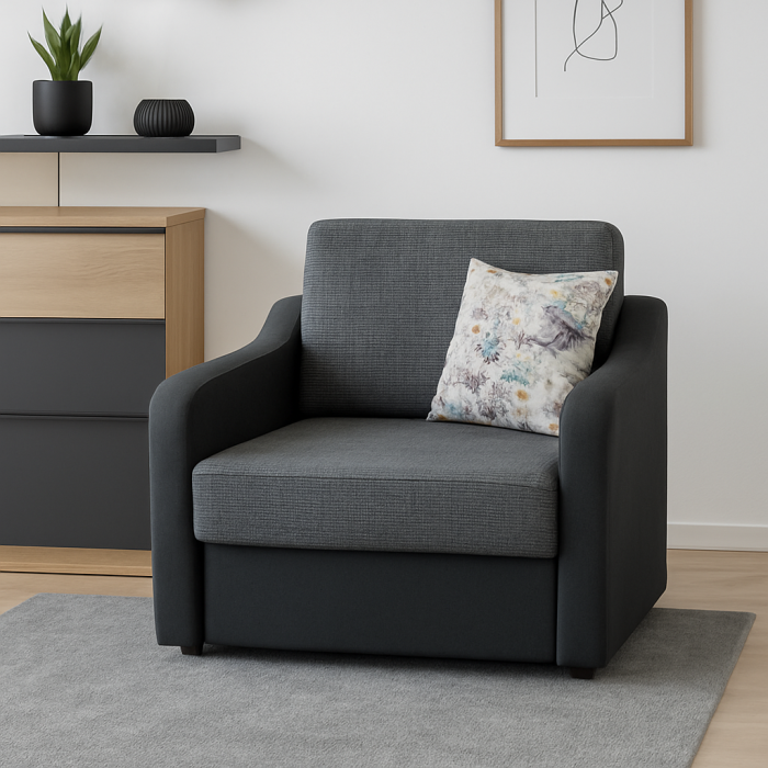 Fotoliu SAMY extensibil, cu lada de depozitare, stofa negru cu gri , 103x100x92 [3]