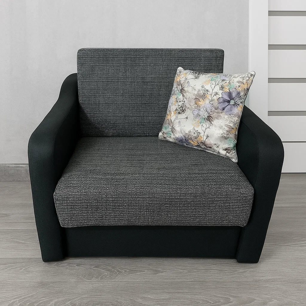 Fotoliu SAMY extensibil, cu lada de depozitare, stofa negru cu gri , 103x100x92 [5]