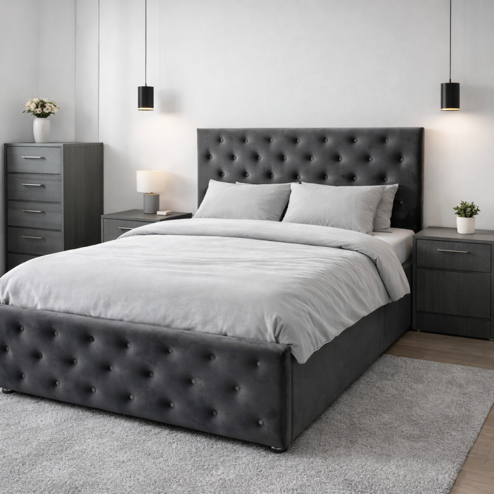 Pat tapitat Berlin cu somiera rabatabila si spatiu de depozitare, catifea gri , 120x200 cm [3]